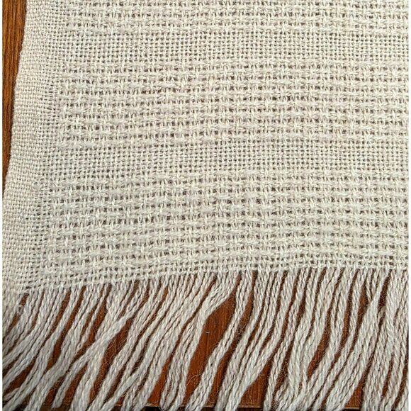 Vintage Faribault Woven Throw Blanket Faribo Fringe Cream Afghan Lap Wool 48x58 - Picture 4 of 7